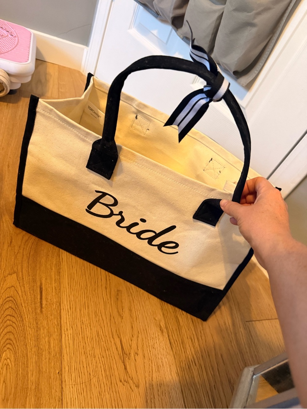 Bride Canvas Tote Bag in Black and Cream